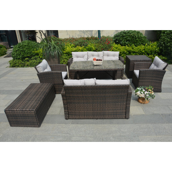 Red Barrel Studio® Palm Wicker/Rattan 7 Person Seating Group With